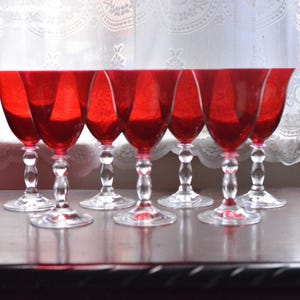 Set of 7 Ruby Red Glass Goblets, wine glasses, Red Drinking Glass, red goblets, ruby goblets, Celebration Glasses