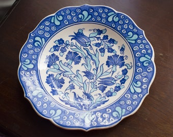 Turkish Plates with Iznik Design, Hand Painted, blue flowers, Ceramic, plate with Tulips, Wall Hanging Ceramic Plate,