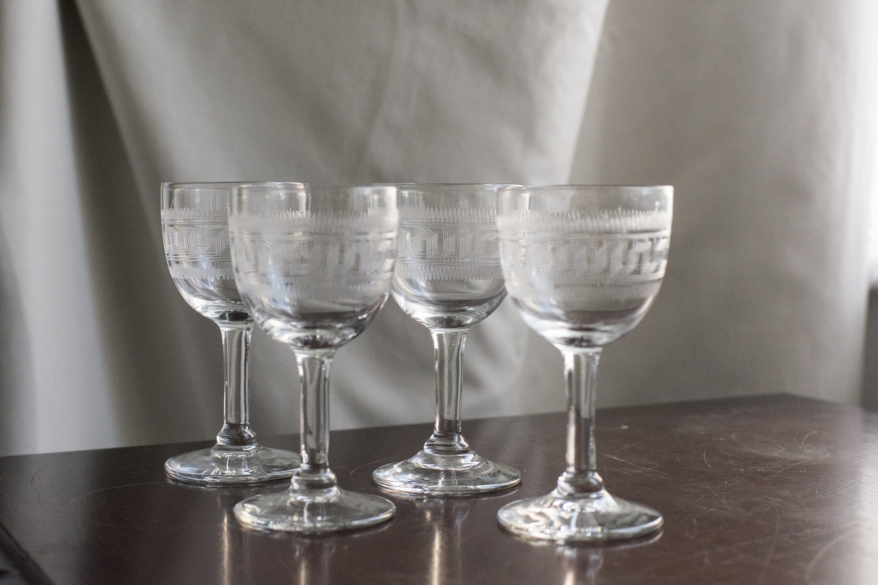 Set of 4 Victorian Drinking Glasses, 1860-1900, Sherry Glasses