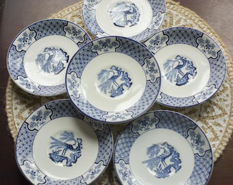Woods Ware England「アイリス」柄 ブルー 6.75インチ サイドプレート