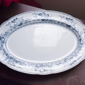 Rare ITEM!!! 1910s Royal Doulton &quot;Veronica&quot; pattern, large serving dish, Slate Blue Floral Pattern Scalloped Edges, meat platter,