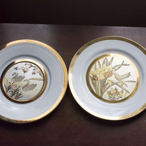 2 x wall plates - The Art of Chokin Hummingbird plate and Swans, 24 k Gold edged, Made in Japan, decorative plates, cabin plates,