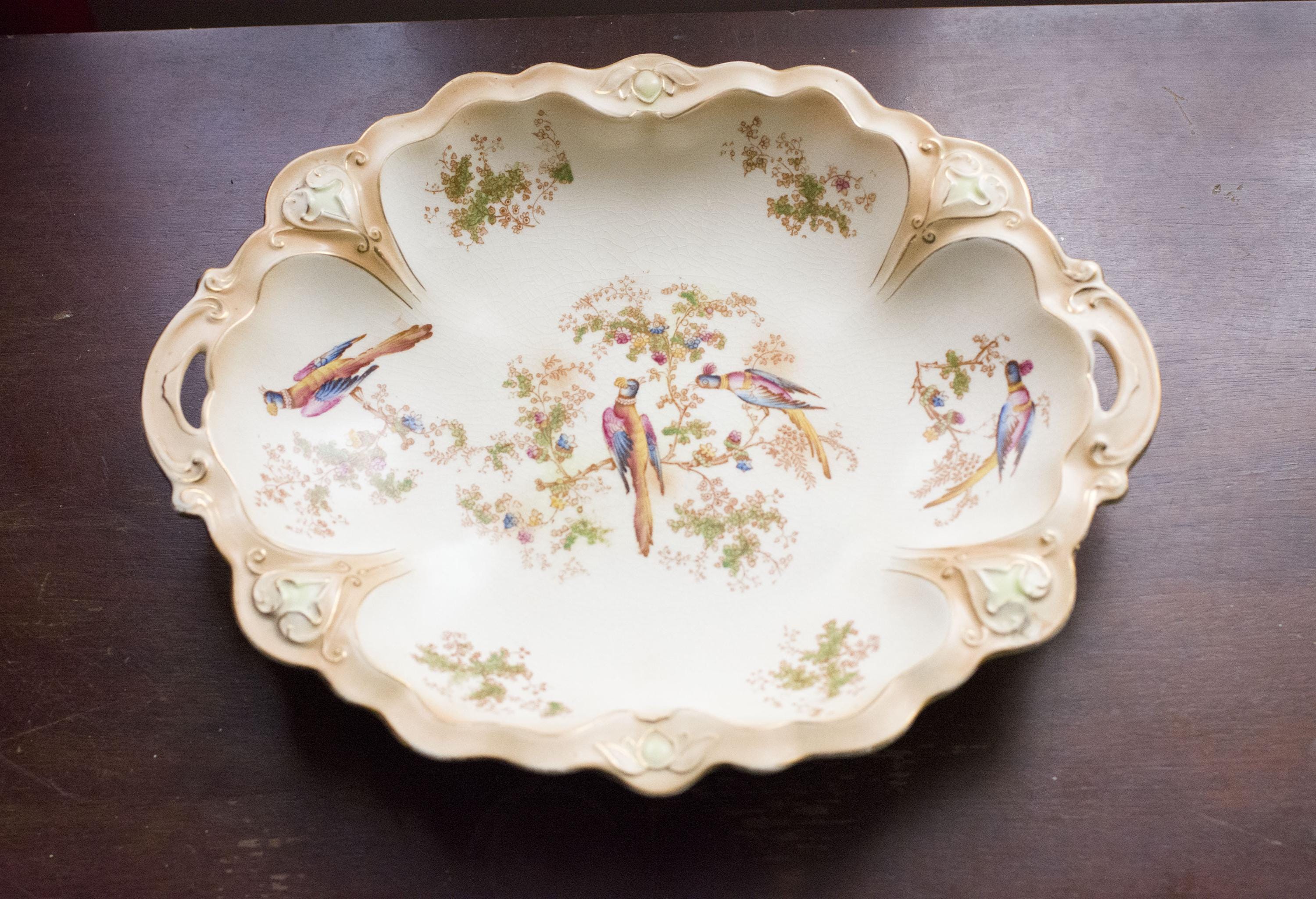 Antique Crown Ducal, Birds of Paradise, Serving Dish, RARE ITEM