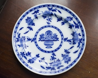 Dinner plate, 26cm, Vintage Delft Blue Style Plate, Minton Delft Flow, 1912, Antique Blue White English Pottery, Vintage