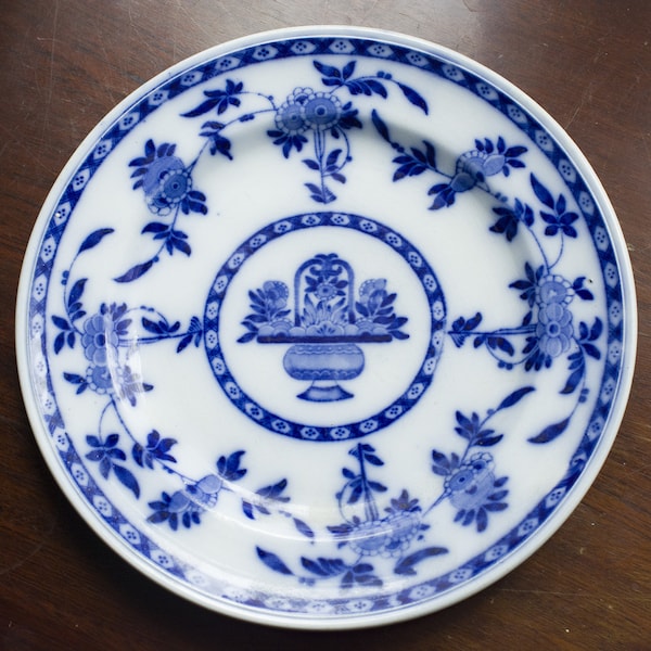 Dinner plate, 26cm, Vintage Delft Blue Style Plate, Minton Delft Flow, 1912, Vintage Blue White English Pottery, Vintage