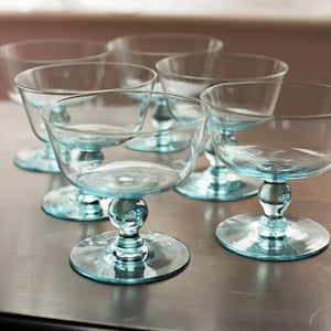 Antique uranium glass set of 6 light blue glasses, Dessert Bowls,  Fruit Dessert Cups, drinking glass