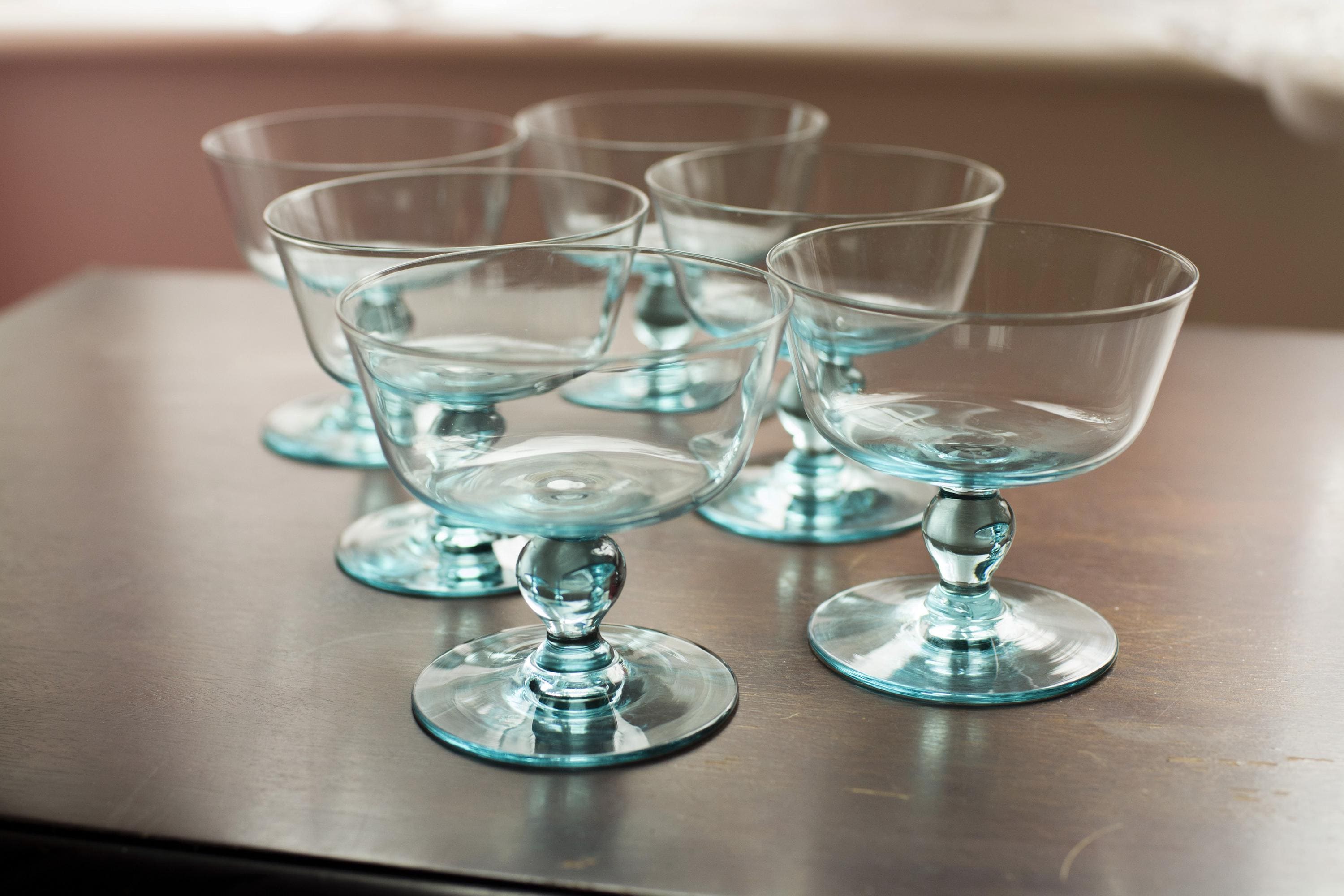 アンティークウランガラス6個セットライトブルーグラス、デザート