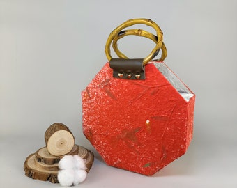 Floral Eco-Friendly Handmade Tote - Red Mineral Dye & Bamboo Handle - Perfect Summer Gift