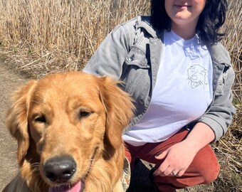 White Hand Embroidered Golden Retriever T-Shirt