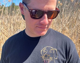 Black Hand Embroidered Golden Retriever T-Shirt