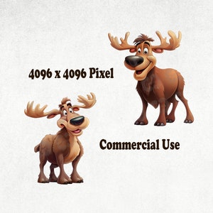 Cute Moose Clipart Bundle, Cartoon Moose Clip Art Set of 10 High ...