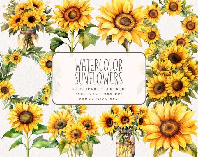 21 Watercolor Sunflowers Clipart Bundle - Fall Sunflower Floral ...