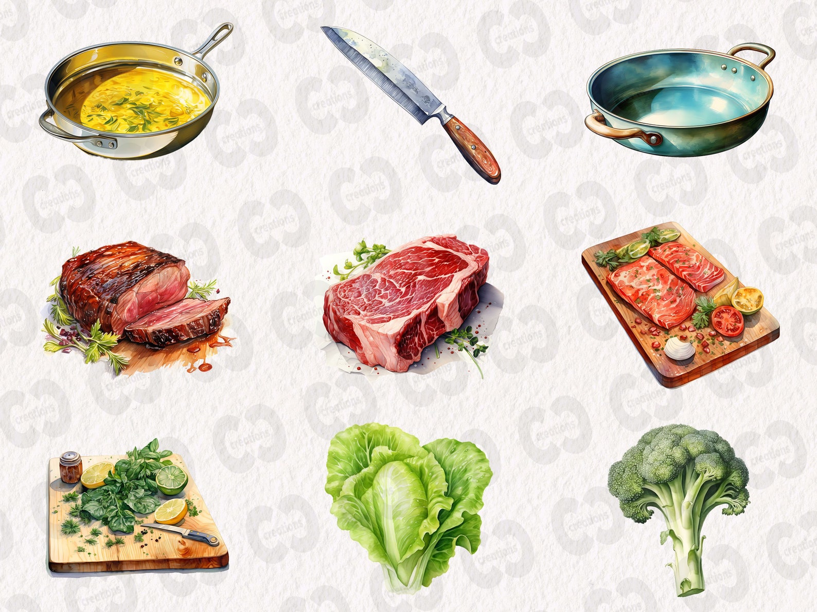 Cooking Graphics Shadow Watercolor Cooking Clipart Bundle, Kitchen Graphics in PNG and SVG ...