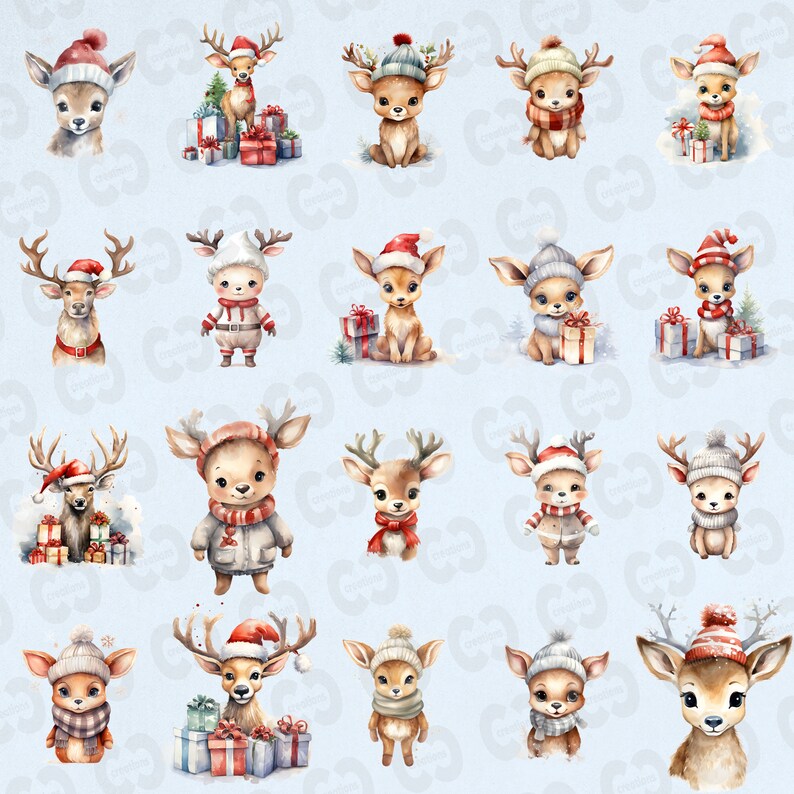Christmas Cute Reindeer Clipart Bundle, 100 Watercolor Kids Reindeer ...