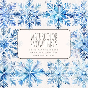 Aquarell Schneeflocken Clipart Bundle, süße Schneeflocke Winter Grafiken in PNG und SVG, digitale Illustrationen für Papierhandwerk, kommerzielle Nutzung
