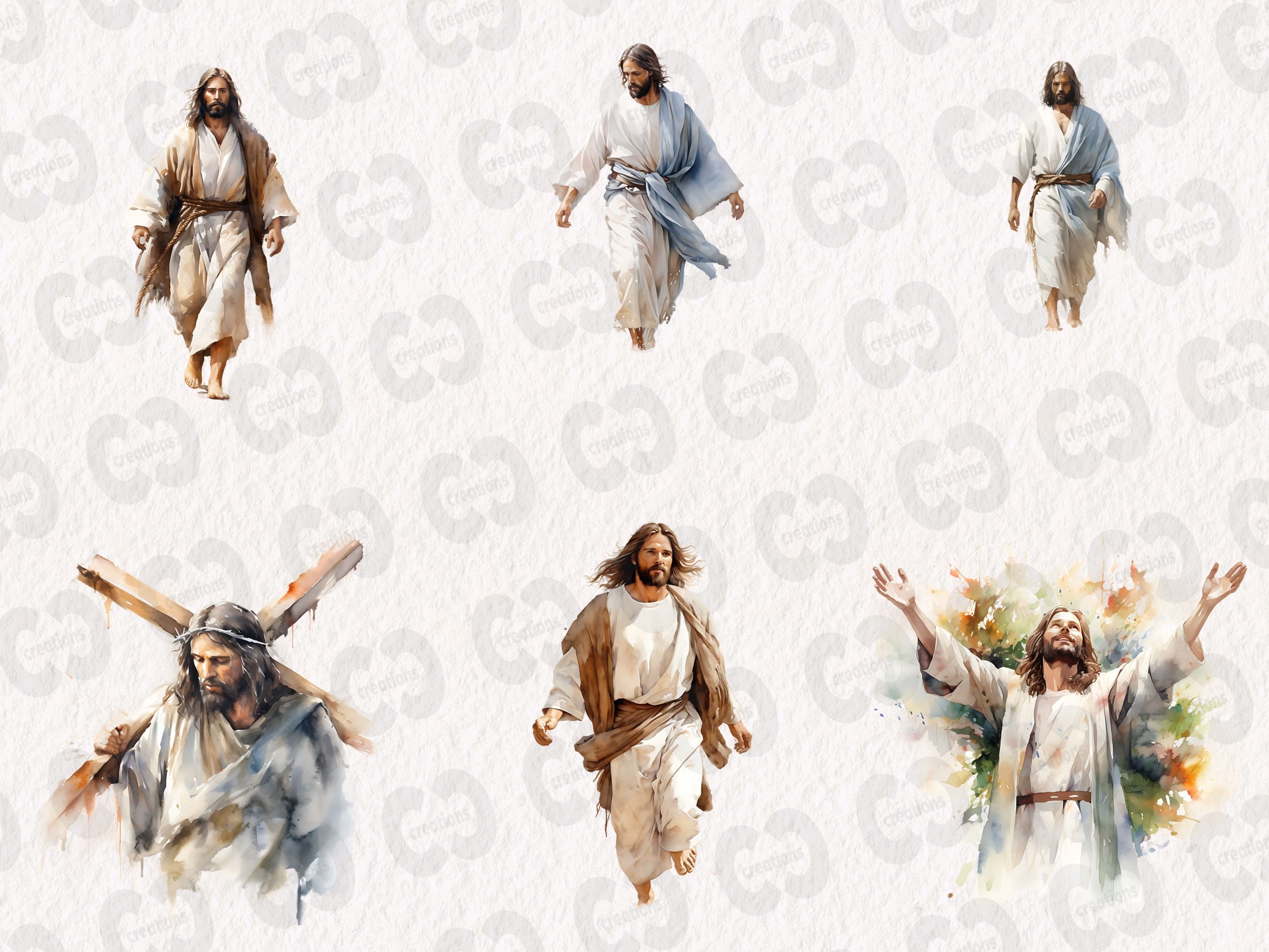 Watercolor Jesus Clipart Bundle, Religious Graphics in PNG and SVG ...
