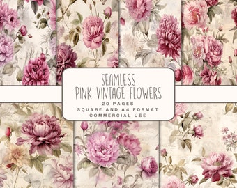 ピンクのカーネーションの罫線入りジャンクジャーナル ダブルページ