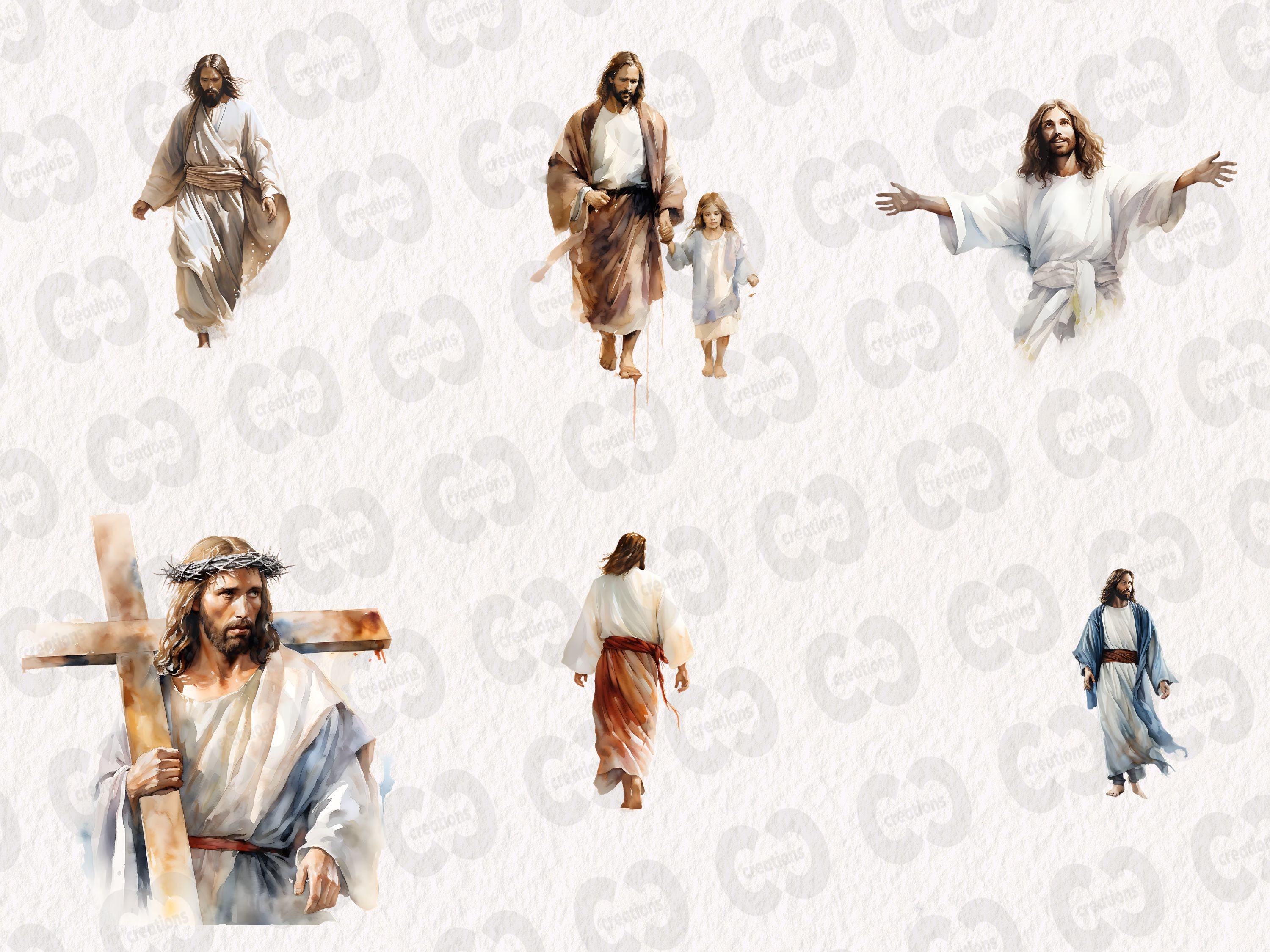 Watercolor Jesus Clipart Bundle, Religious Graphics in PNG and SVG ...