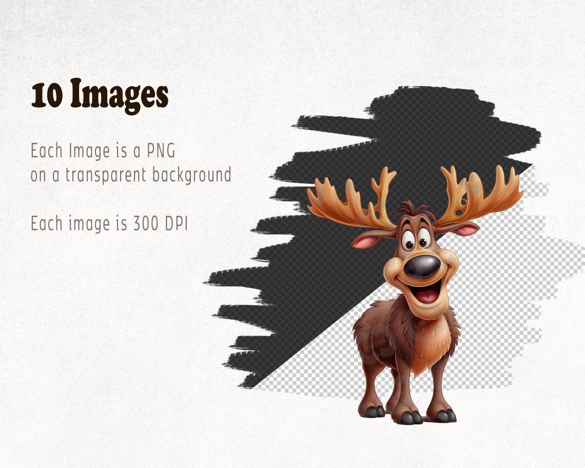 Cute Moose Clipart Bundle, Cartoon Moose Clip Art Set of 10 High ...