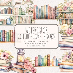 Aquarell Cottagecore Bücher Clipart, Pastell Buchgrafiken, antike Blumenbücher in PNG und SVG, digitale Illustrationen für Papiermodelle