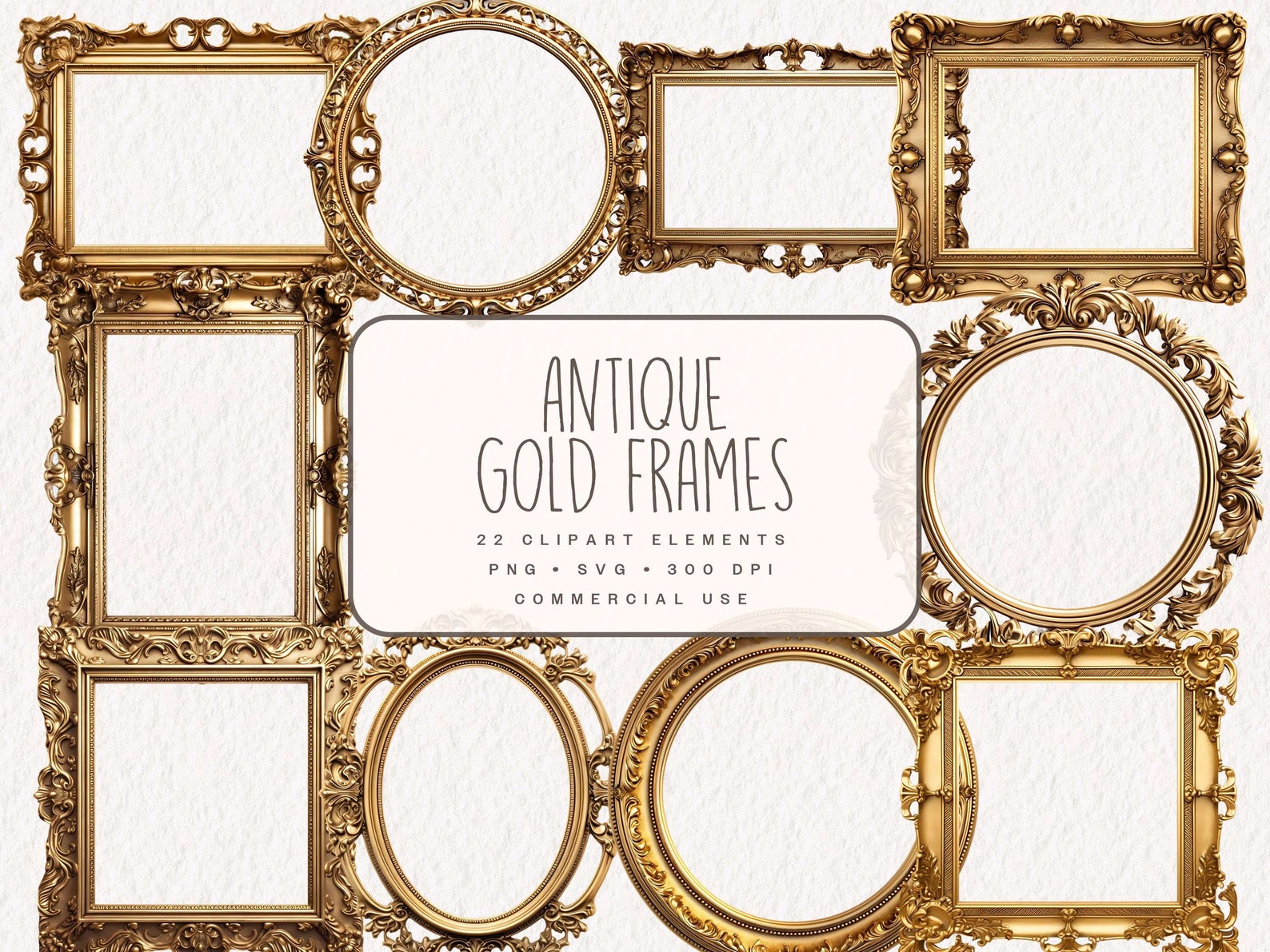 Antique Gold Frames Clipart, Vintages Frames Graphics, Rococo Frames