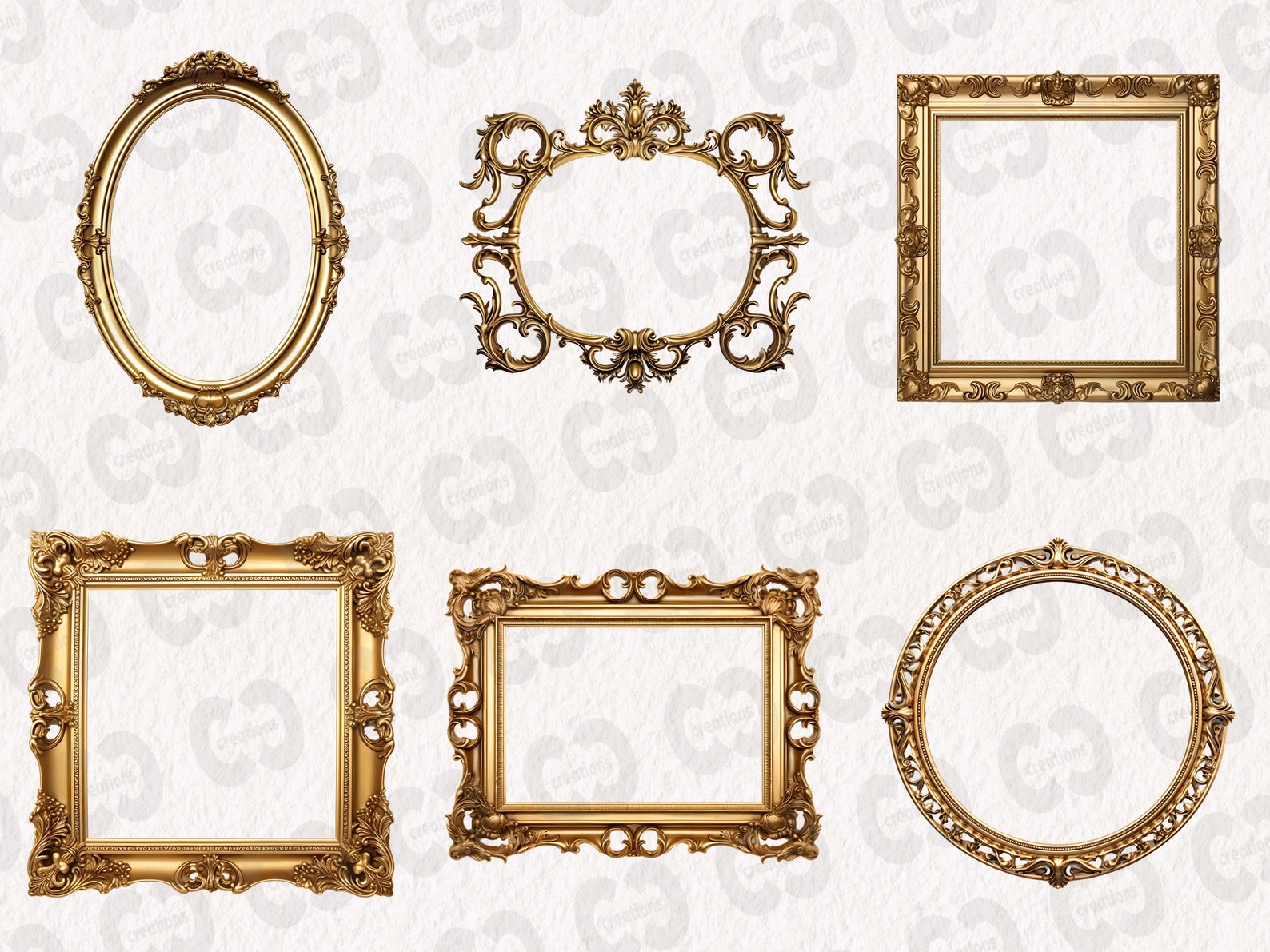 Antique Gold Frames Clipart, Vintages Frames Graphics, Rococo Frames