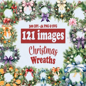 Weihnachtskranz Clipart Bundle, Aquarell Weihnachtskränze Grafiken, Winter Illustrationen PNG und SVG für Junk Journal und Scrap Book