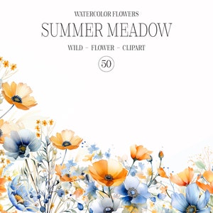 Wild Floral Summer Clipart Set, Wild Flowers, Watercolor Wild Flowers, Floral Clipart, Premade Clipart, Wedding Clipart, Watercolor Clipart