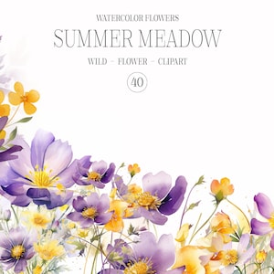 Wild Floral Summer Clipart Set, Wild Flowers, Watercolor Wild Flowers, Floral Clipart, Premade Clipart, Wedding Clipart, Watercolor Clipart
