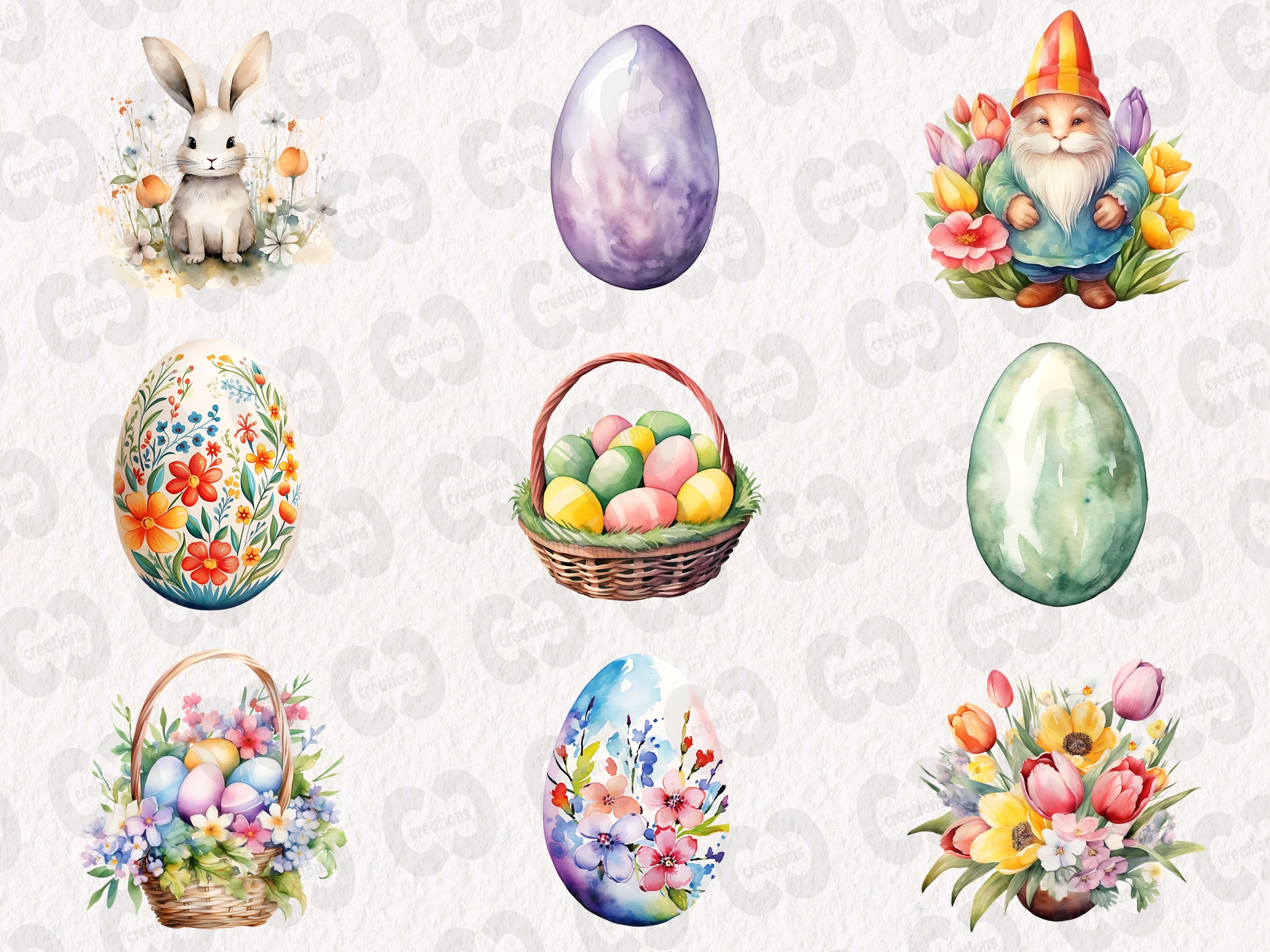 Watercolor Easter Clipart Bundle, PNG & SVG Easter Graphics, Cute Bunny ...