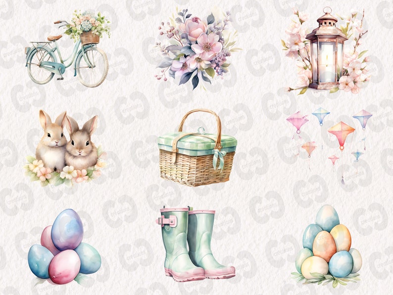 Watercolor Spring Clipart Bundle, Pastel Flowering Graphics in PNG and ...