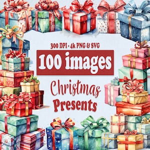 Weihnachtsgeschenk Clipart Bundle, Aquarell Weihnachtsgeschenke Grafiken in PNG und SVG Format, bunte Weihnachtsgeschenk png für kommerzielle Nutzung