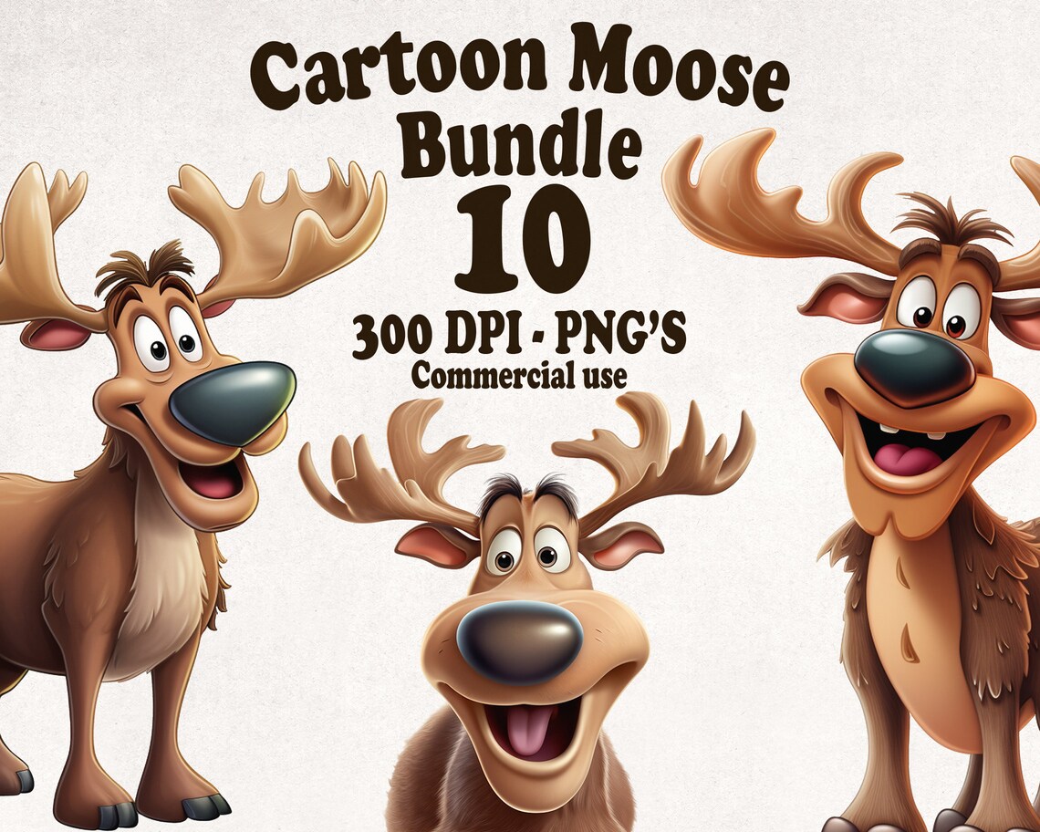 Cute Moose Clipart Bundle, Cartoon Moose Clip Art Set of 10 High ...