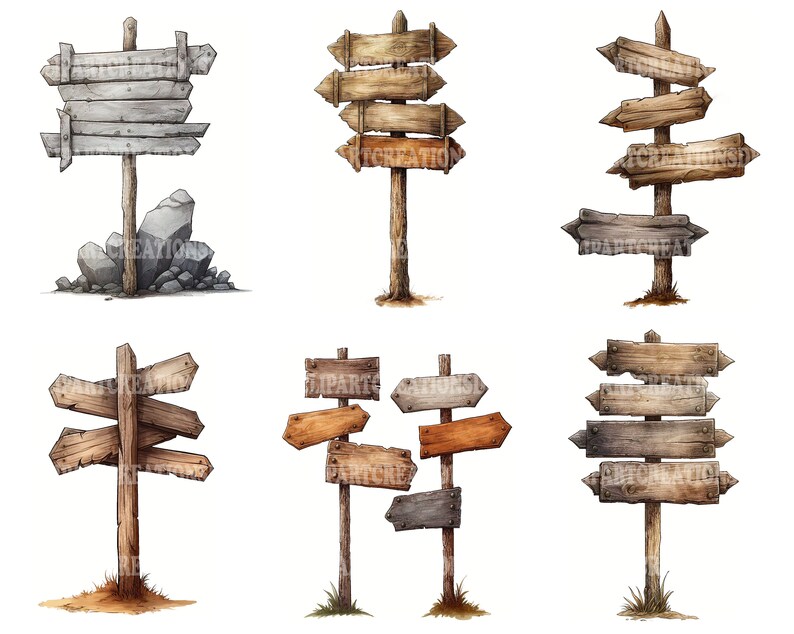 Signposts Rock Watercolor Stone Signs Clipart, 14 Wooden Signs Clip Art Stone Sign ...