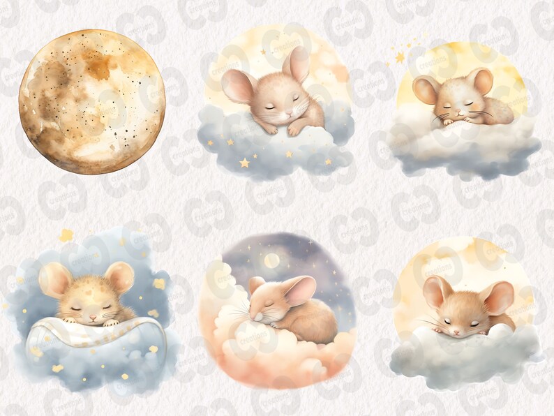 Cute Sleeping Mouses Clipart, Watercolor Mouse Graphics in PNG and SVG ...