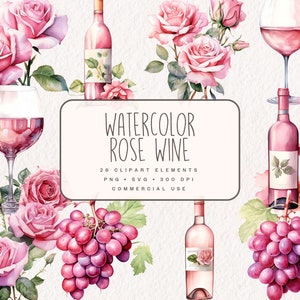 Aquarell Rose Wein Clipart, rosa Wein Grafiken, niedliche Blumen Illustrationen in PNG und SVG, digitale florale Clip Art für kommerzielle Nutzung