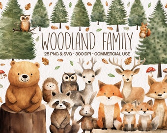 Woodland Animals Clipart Bundle, Cute Nursery Art Containing Bear, Fox, Raccoon, Owl, Squirell and Bunny in PNG and SVG Format