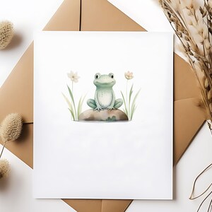 Watercolor Cute Frogs Clipart, Happy Frog Graphics in PNG and SVG, Digital Nature Illustrations for commercial use image 8