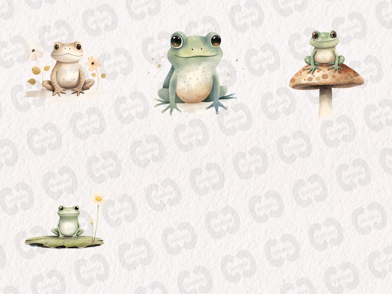 Watercolor Cute Frogs Clipart, Happy Frog Graphics in PNG and SVG, Digital Nature Illustrations for commercial use image 7