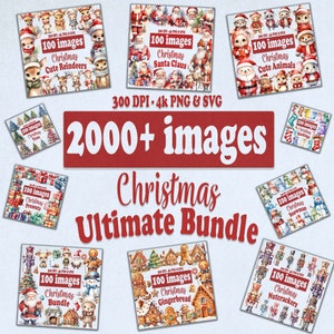 Clipart Mega Bundle di Natale, ClipArt invernale ad acquerello, Stagione natalizia, Libro di ritagli, Mestieri di carta, PNG e SVG, Download digitale del Junk Journal
