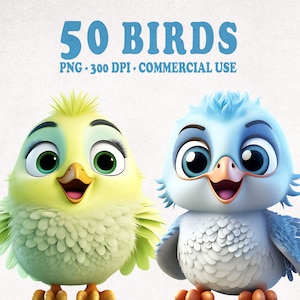 Pacote de clipart de pássaros fofos, conjunto de clipart de 50 PNGs de alta qualidade, pássaros felizes, PNG de pássaros, download instantâneo, uso comercial
