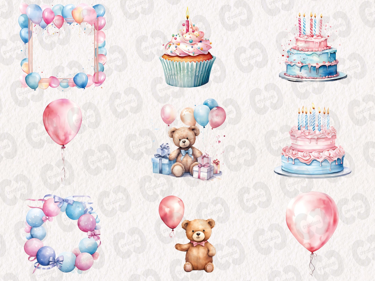 Pastel Birthday Clipart Bundle, Watercolor Birthday Party Clip Art ...