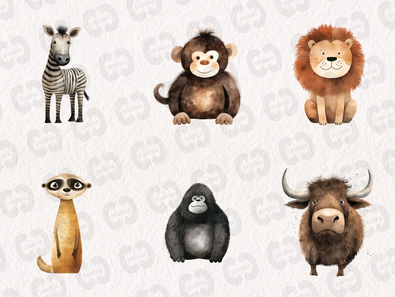Cute Jungle Animals Clipart, Happy Jungle Graphics in PNG and SVG ...