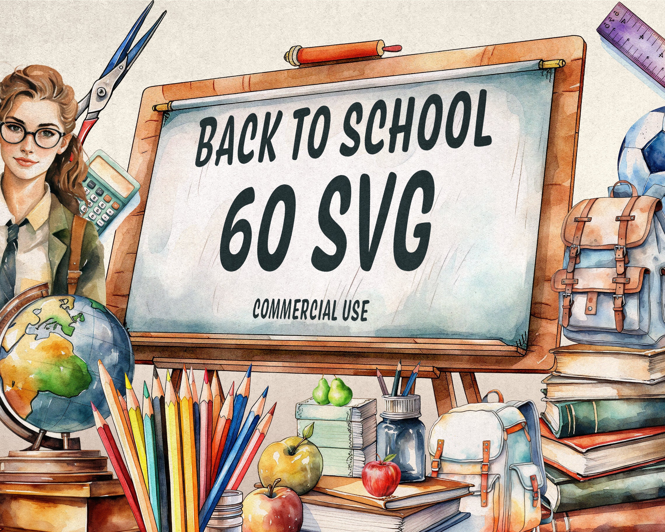 Back to School Clipart Bundle 60 Watercolor Back to School - Etsy