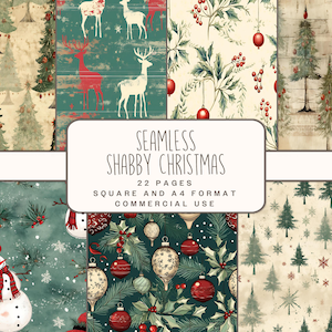 Carta natalizia shabby senza soluzione di continuità, grafica cartacea digitale stampabile in JPG per diario spazzatura, scrapbooking, albero di Natale, pupazzo di neve