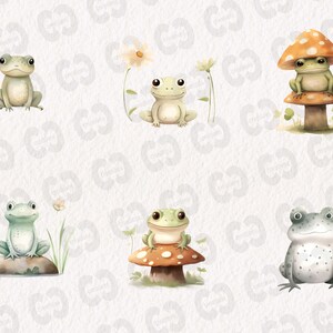 Watercolor Cute Frogs Clipart, Happy Frog Graphics in PNG and SVG, Digital Nature Illustrations for commercial use image 6