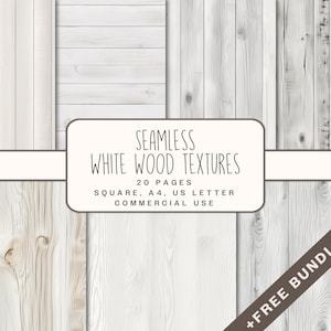 Seamless White Wood Background Digital Papers, Light Wooden Graphics for Junk Journal, Rustic Wood for commercial use