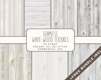 Seamless White Wood Background Digital Papers, Light Wooden Graphics for Junk Journal, Rustic Wood for commercial use