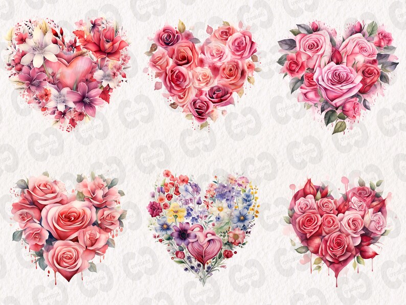 Pink Floral Hearts Clipart, Cute Valentine Graphics in PNG and SVG ...