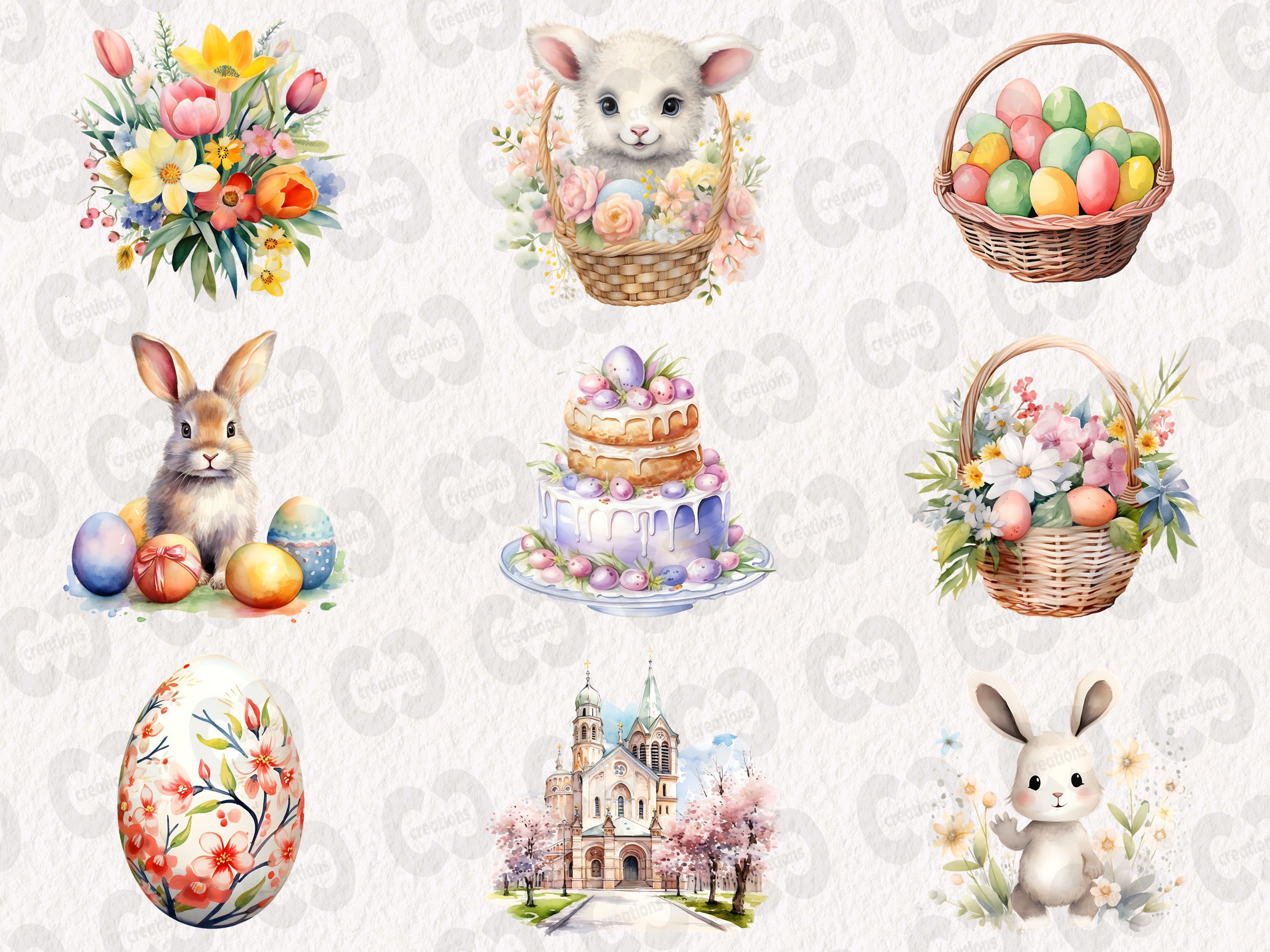 Watercolor Easter Clipart Bundle, PNG & SVG Easter Graphics, Cute Bunny ...
